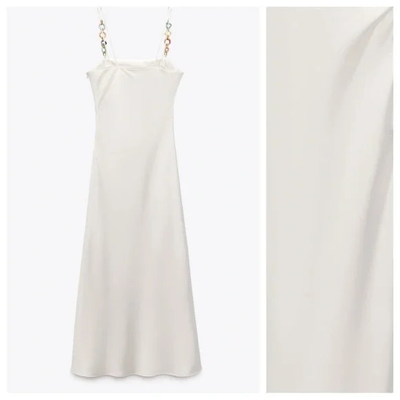 NWT. Zara Chain Strap Satin Effect Midi Dress. Size XL. - Picture 6 of 10